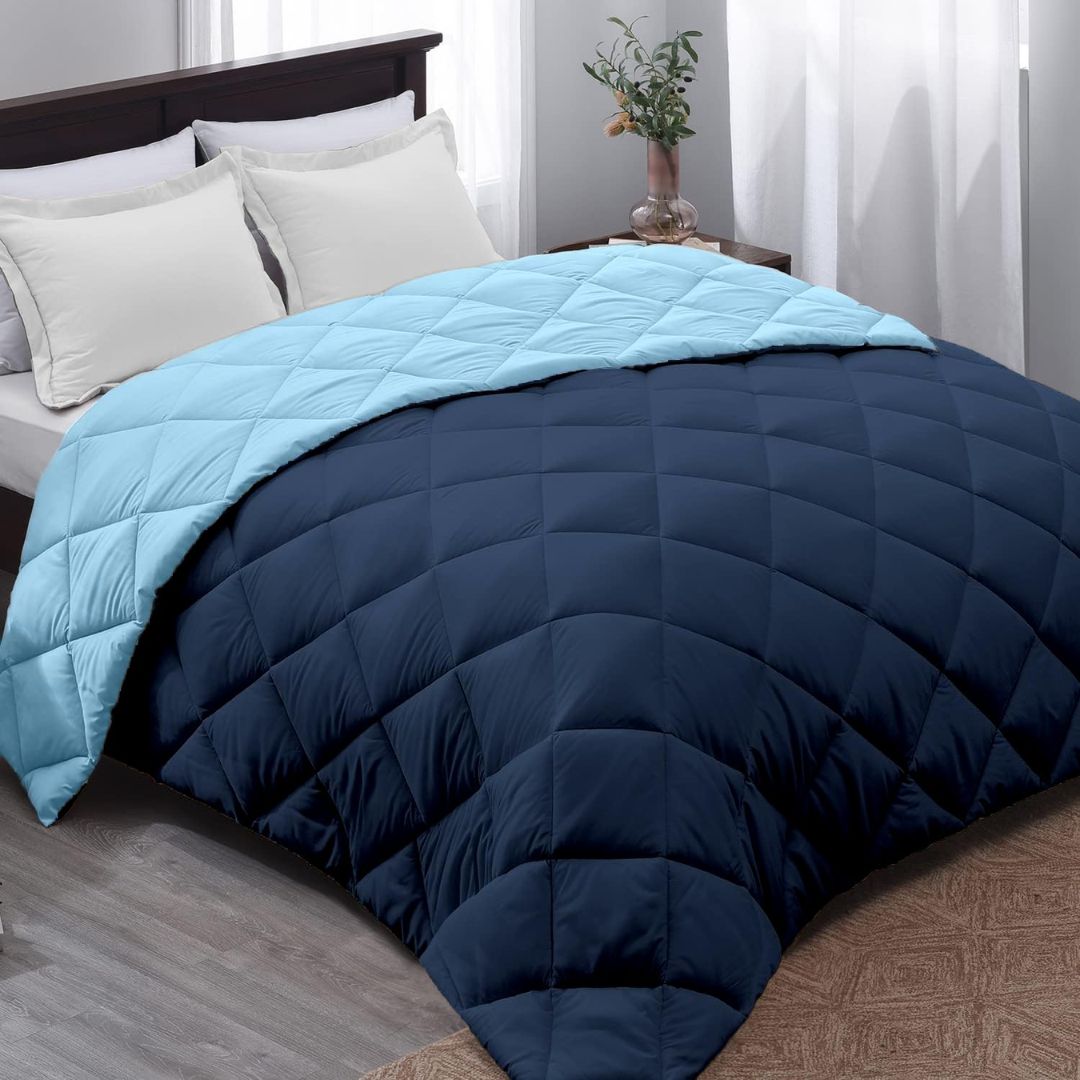 220 GSM Reversible Microfiber Comforter – Single (60x90), Sky Blue & Navy Blue