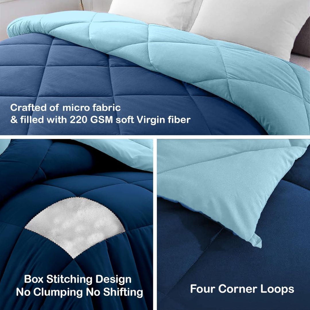 220 GSM Reversible Microfiber Comforter – Single (60x90), Sky Blue & Navy Blue - Image 7