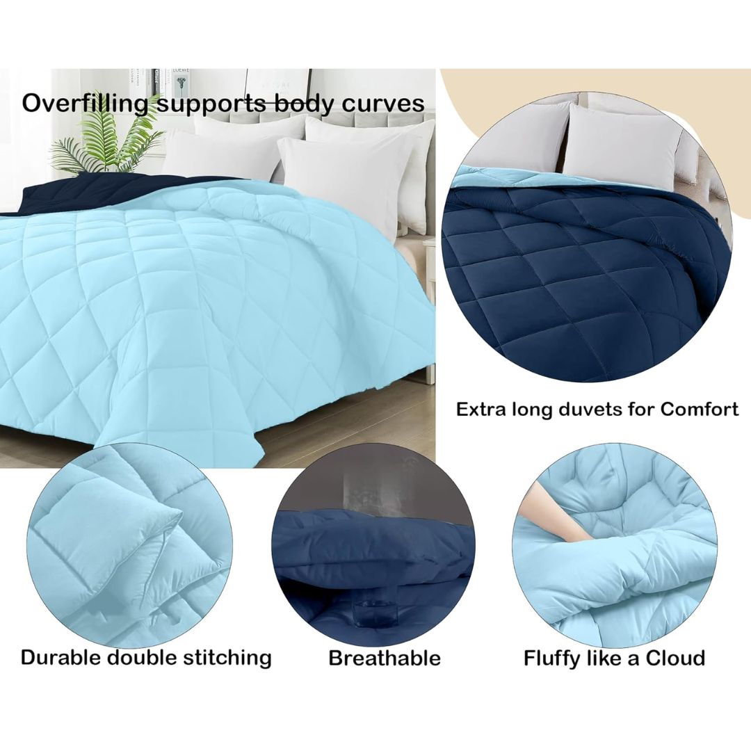 220 GSM Reversible Microfiber Comforter – Single (60x90), Sky Blue & Navy Blue - Image 5