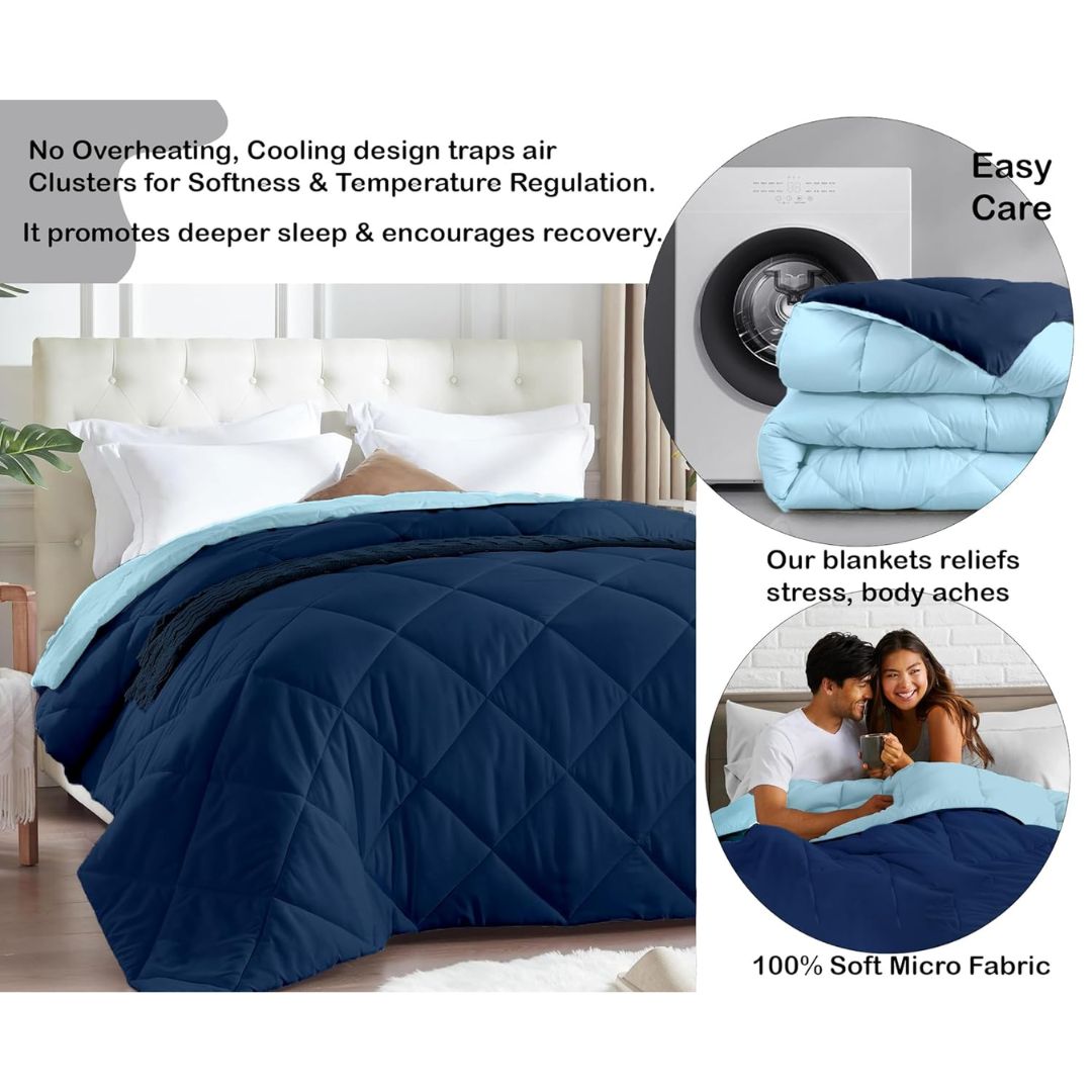 220 GSM Reversible Microfiber Comforter – Single (60x90), Sky Blue & Navy Blue - Image 4