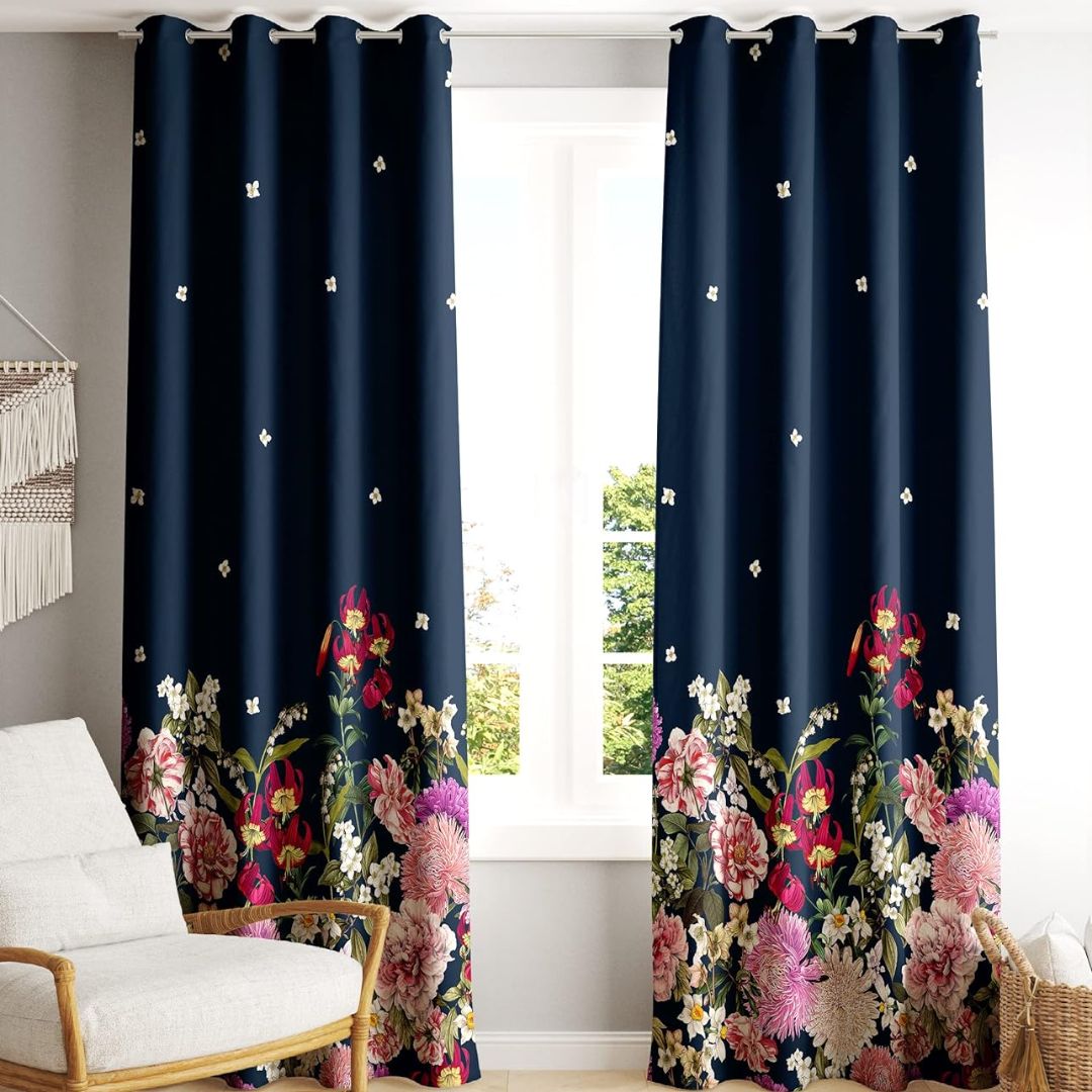 Ultimate Trends 270 GSM Room Darkening Curtains – Set of 2, Navy Blue (7x4 ft)