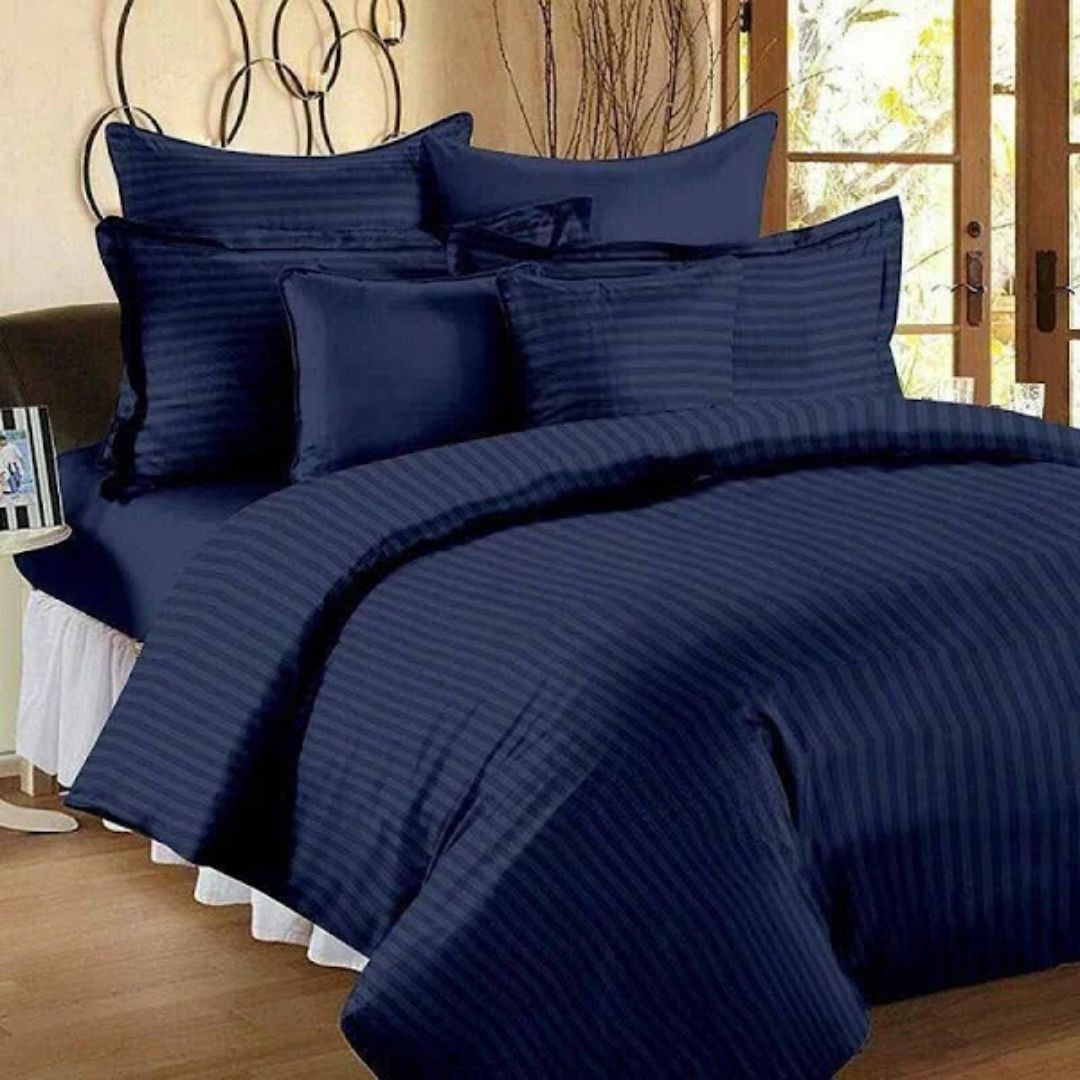 Sky Tex Navy Blue Satin Cotton 150 TC Queen Bed Sheet with 2 Pillow Covers
