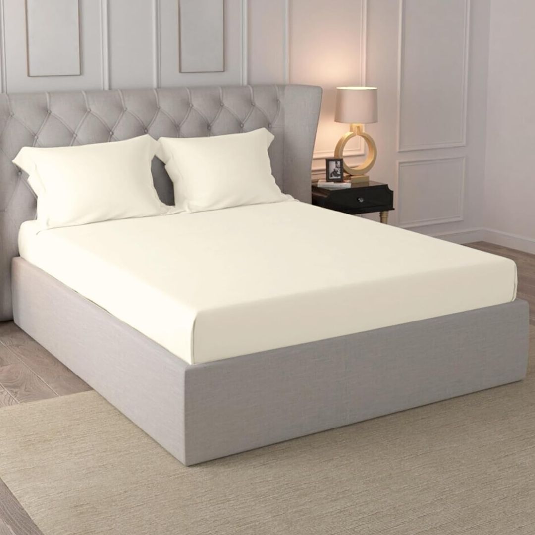 100% Cotton Fitted Bedsheet Single Bed (40x76) with Pillow Cover – Ivory