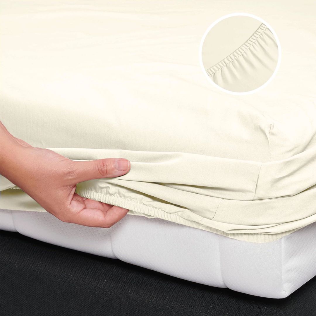100% Cotton Fitted Bedsheet Single Bed (40x76) with Pillow Cover – Ivory - Image 3